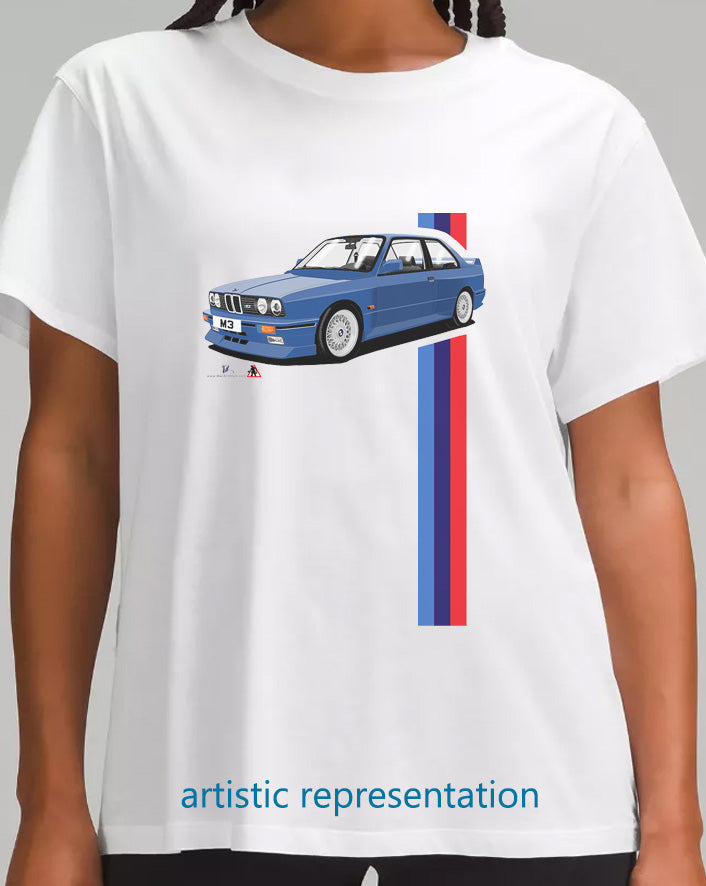 BMW E30 M3 T Shirt (Blue Car)