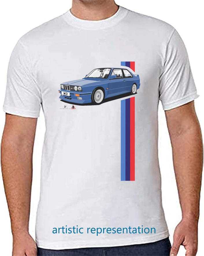 BMW E30 M3 T Shirt (Blue Car)