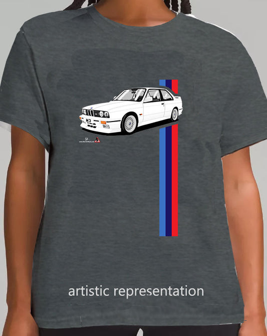 BMW E30 M3 T Shirt (White Car)