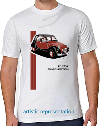 Citroen 2CV Charleston Burgundy & Black Art T Shirt