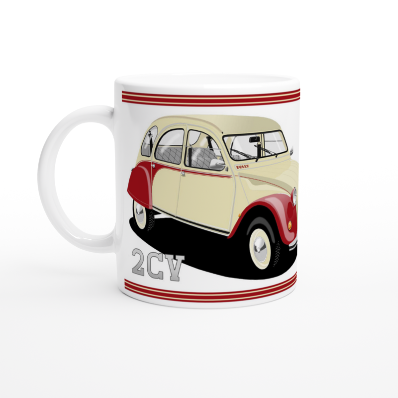 Citroen 2CV in Dolly in Red & Cream Art Mug