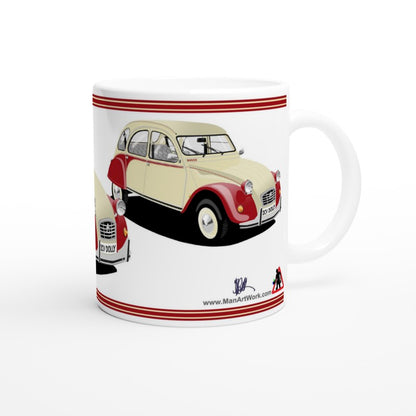 Citroen 2CV in Dolly in Red & Cream Art Mug