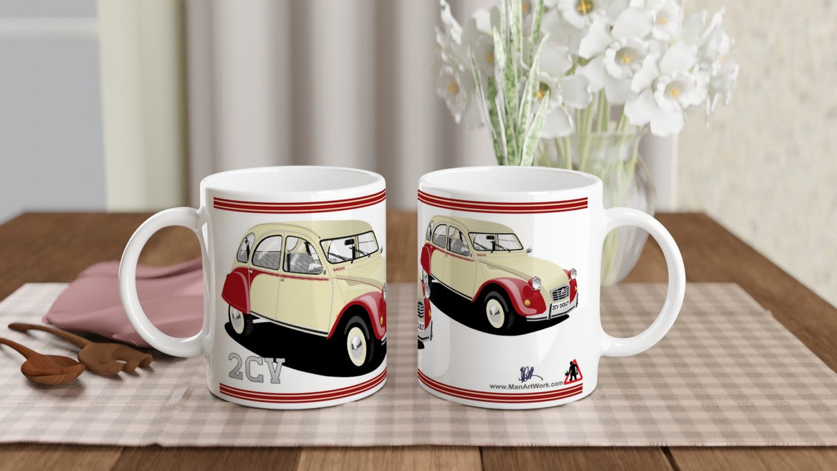 Citroen 2CV in Dolly in Red & Cream Art Mug