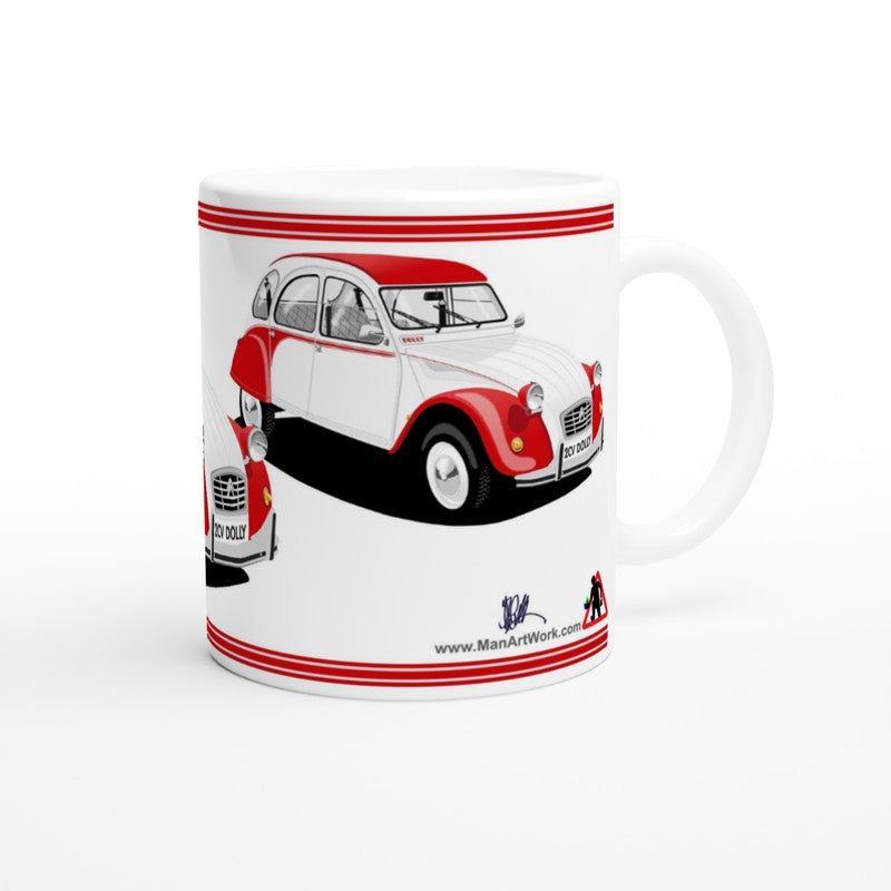 Citroen 2CV in Dolly in Red & White Art Mug