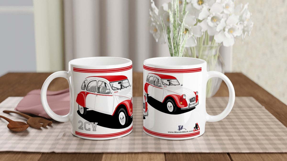 Citroen 2CV in Dolly in Red & White Art Mug