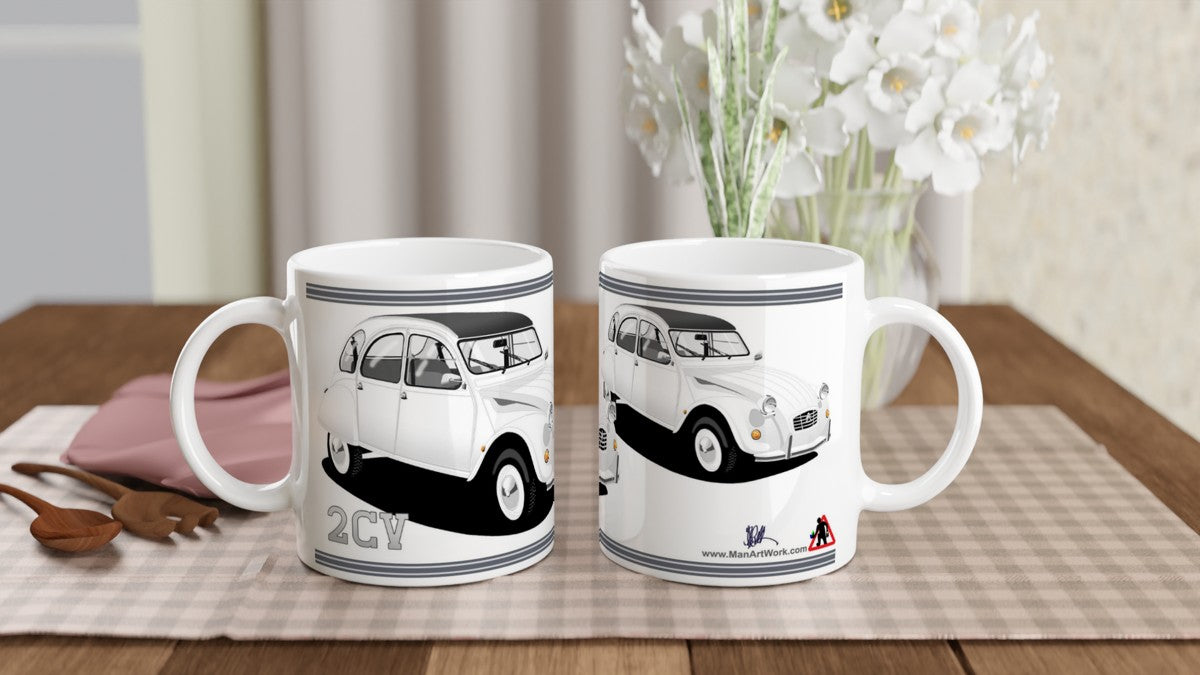 Citroen 2CV White Art Mug