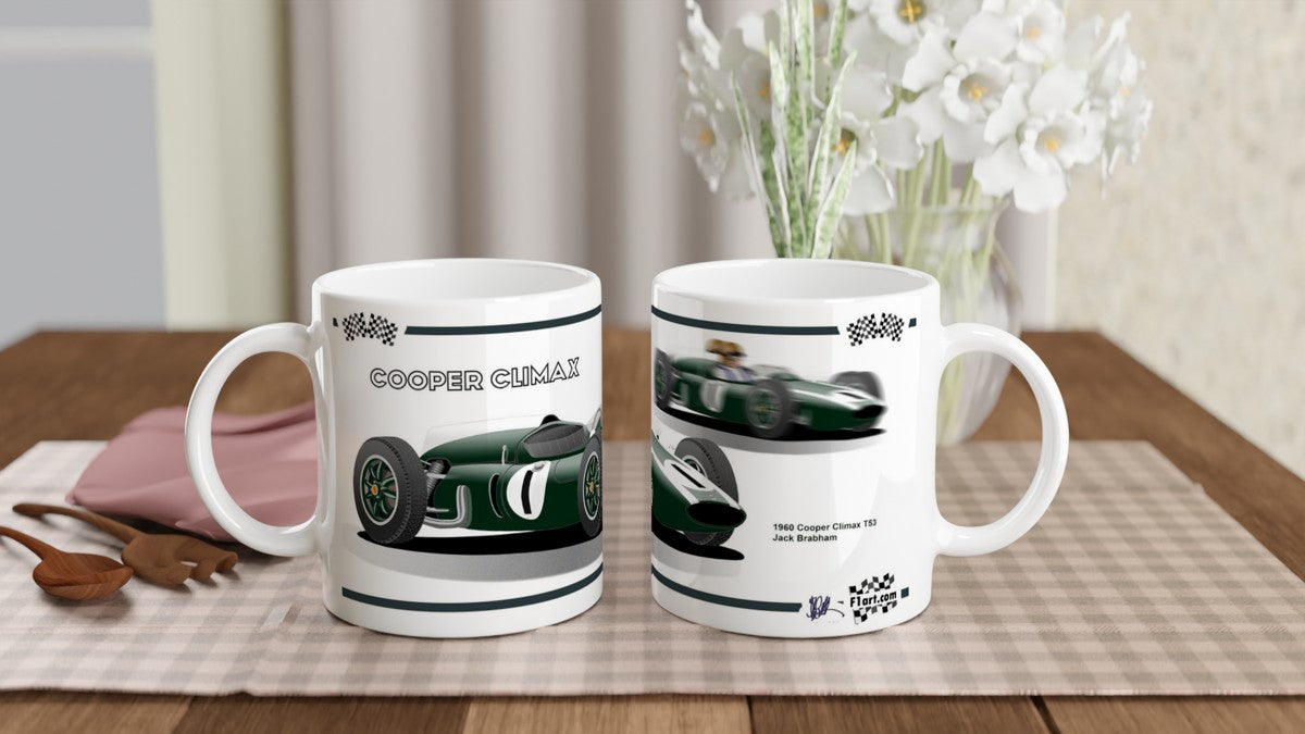 Cooper Climax T53 F1 Motor Racing Art Mug