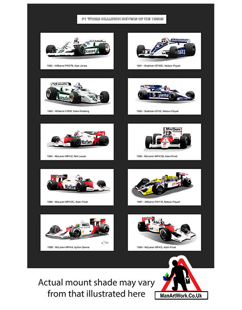 F1 World Champions of the 1980s A4 Art Print : Senna, Prost, Piquet, Jones