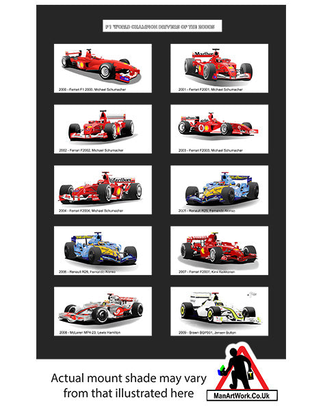 F1 World Champions of the 2000s A4 Art Print : Schumacher; Alonso, Hamilton