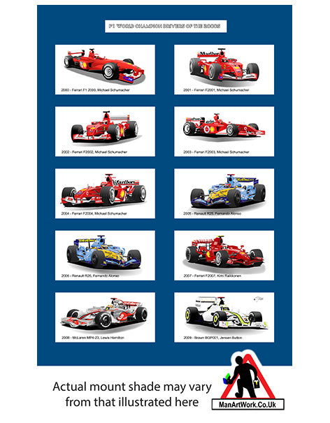 F1 World Champions of the 2000s A4 Art Print : Schumacher; Alonso, Hamilton