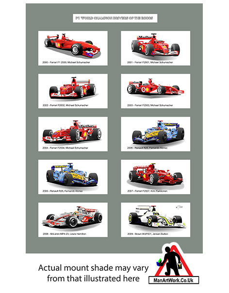 F1 World Champions of the 2000s A4 Art Print : Schumacher; Alonso, Hamilton