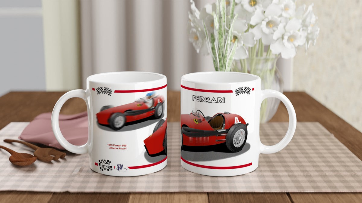 Ferrari 500 F1 1953 Motor Racing Art Mug