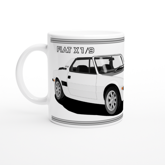 Fiat X1/9 in White Art Car Mug