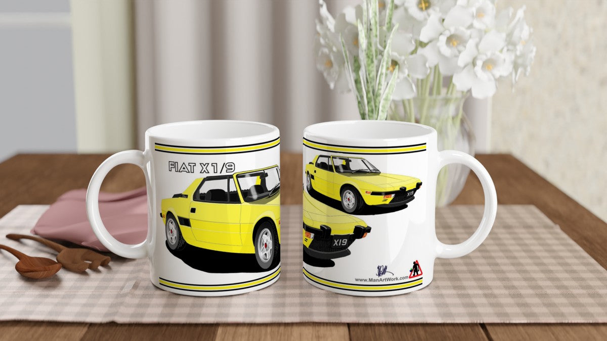 Fiat X1/9 in Yellow Art Car Mug