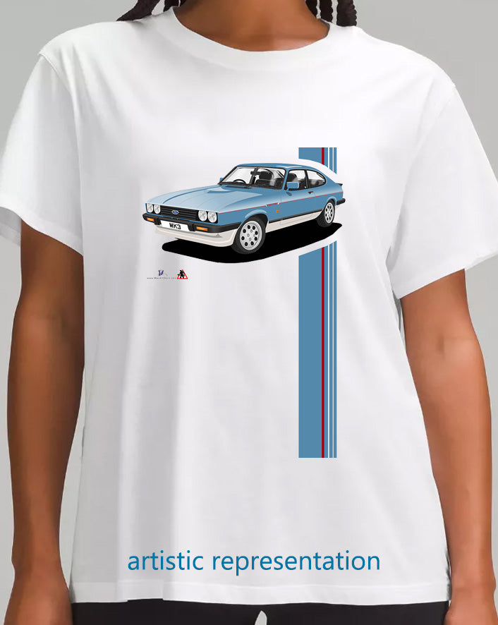 Ford Capri 2.8 Injection Blue Gray T Shirt