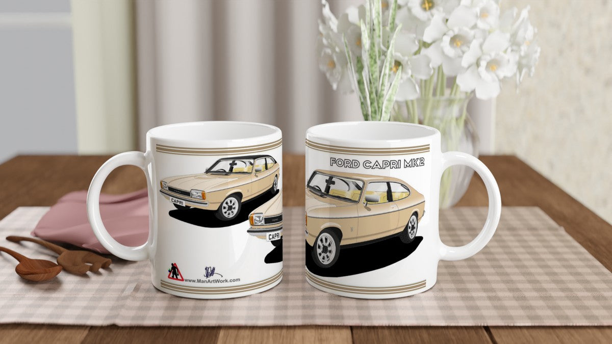 Ford Capri Mk2 GL in Light Gold Art Mug