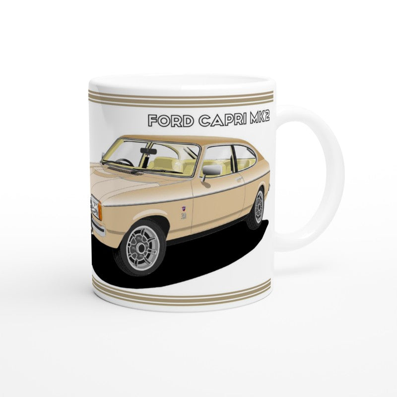 Ford Capri Mk2 Ghia in Light Gold Art Mug