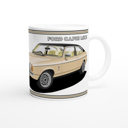 Ford Capri Mk2 Ghia in Light Gold & Black Art Mug