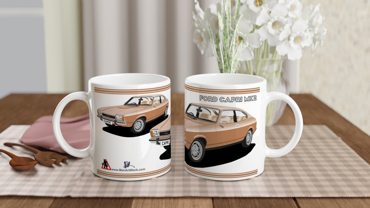 Ford Capri Mk2 Ghia in Mid Gold Art Mug