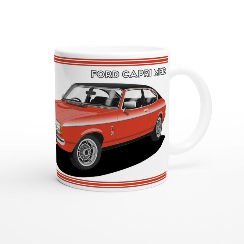 Ford Capri Mk2 Ghia in Orange-Red Art Mug