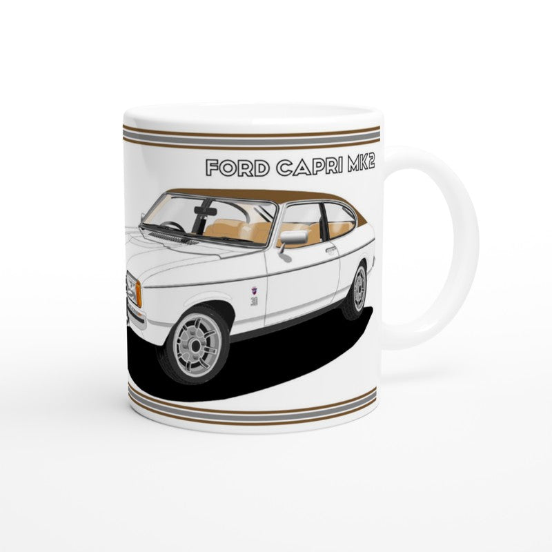 Ford Capri Mk2 Ghia in White & Beige Art Mug