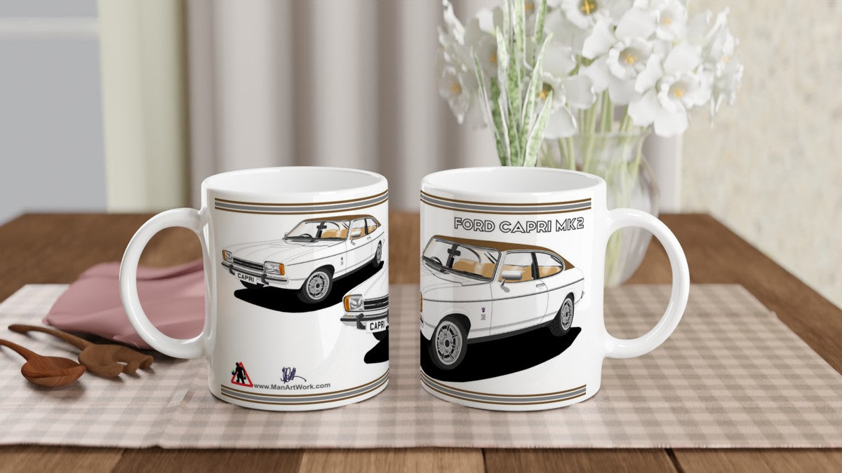 Ford Capri Mk2 Ghia in White & Beige Art Mug