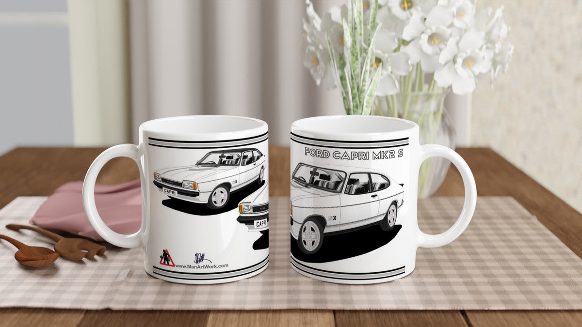 Ford Capri Mk2 S in White Art Mug