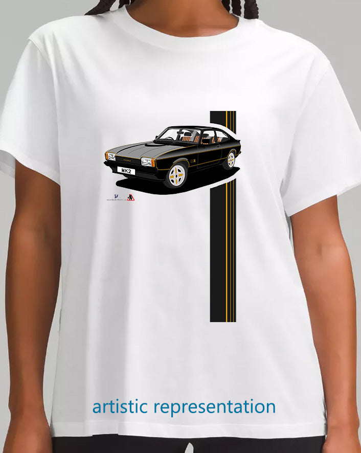 Ford Capri Mk2 S in Black & Gold T Shirt