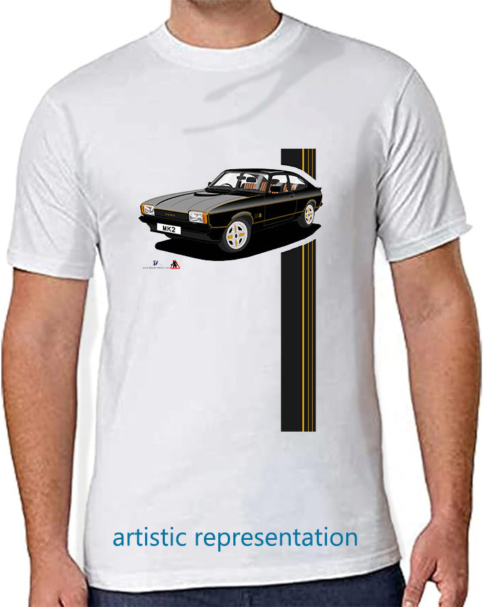 Ford Capri Mk2 S in Black & Gold T Shirt