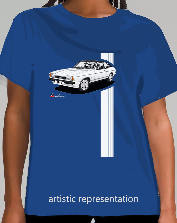 Ford Capri Mk2 S in White & Black T Shirt