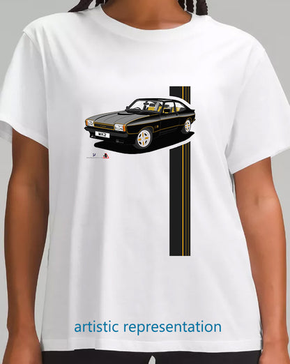 Ford Capri Mk2 X Pack in Black & Gold T Shirt