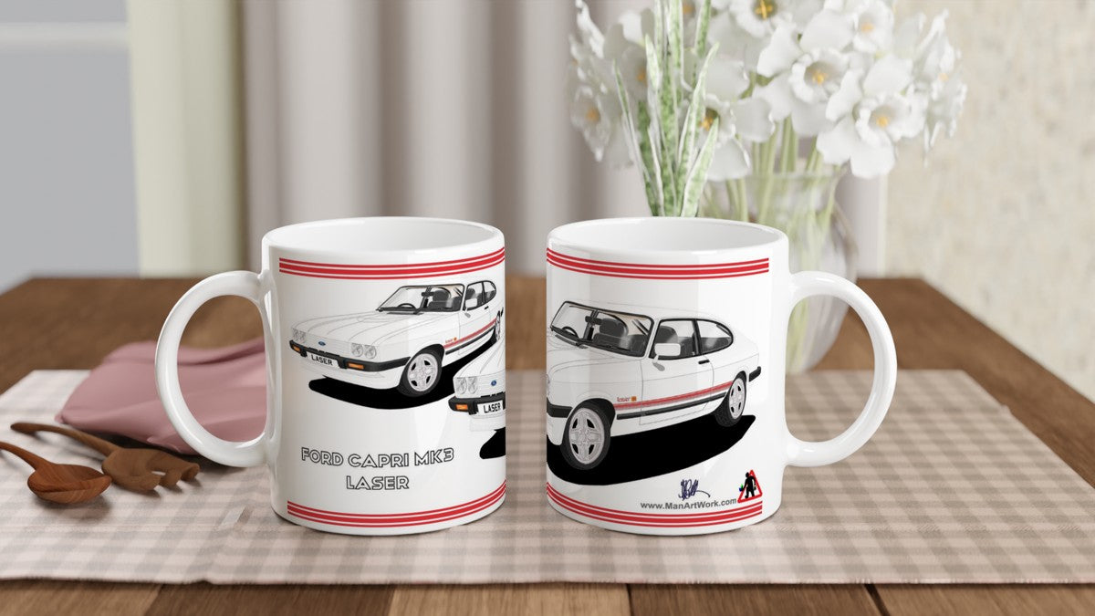 Ford Capri Mk3 Laser White Art Mug