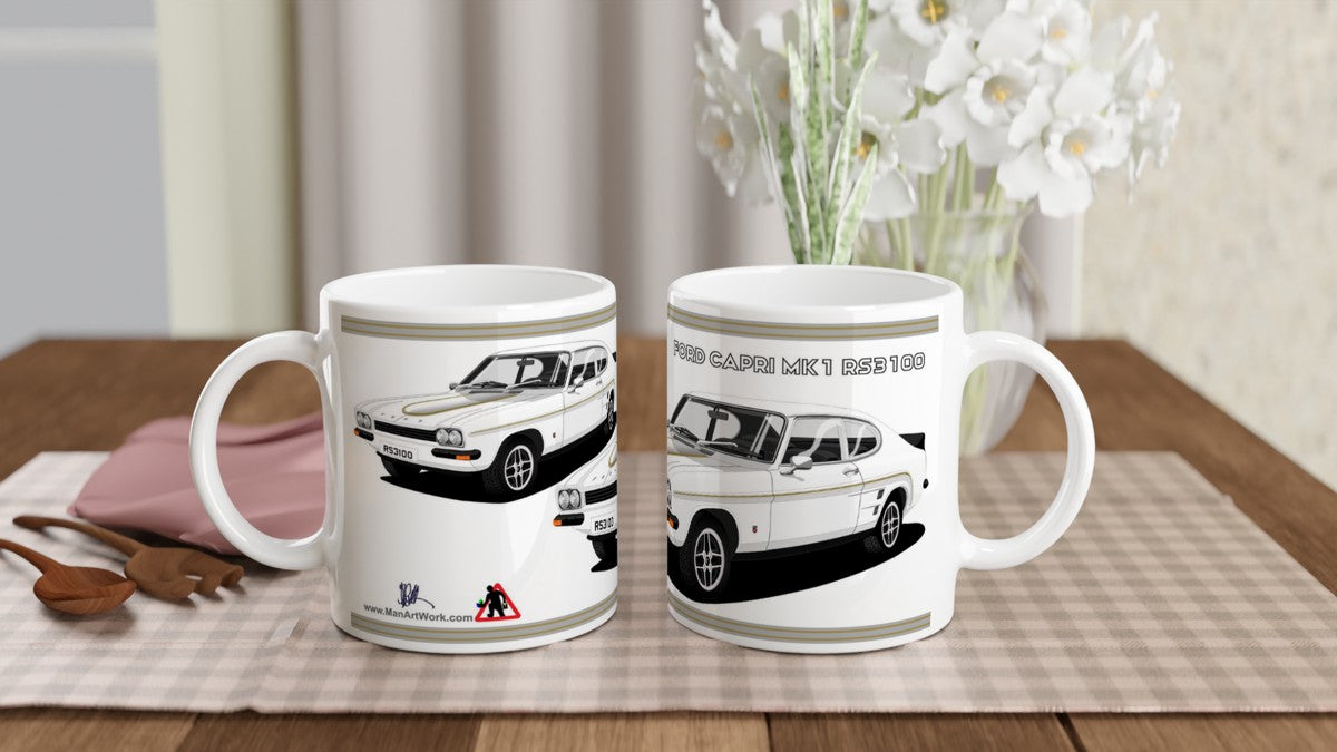 Ford Capri RS3100 in White Art  Mug