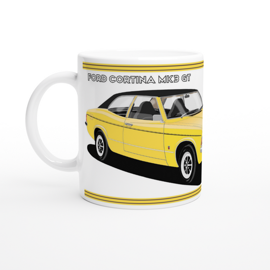 Ford Cortina Mk3 GT in Yellow Art Mug