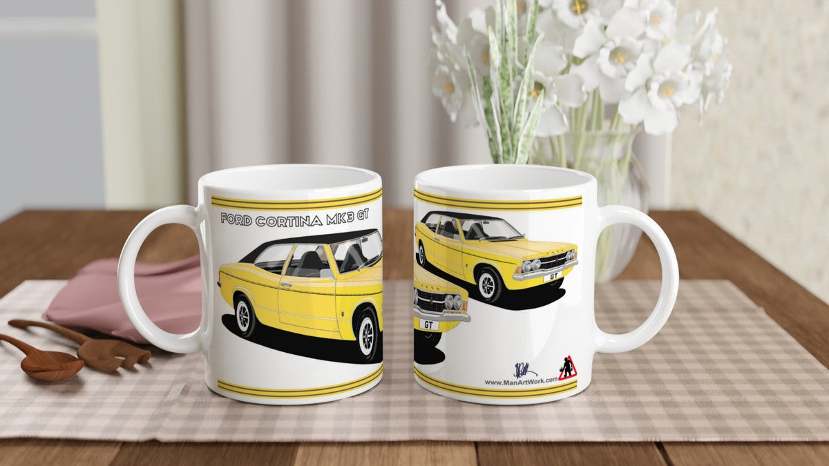 Ford Cortina Mk3 GT in Yellow Art Mug