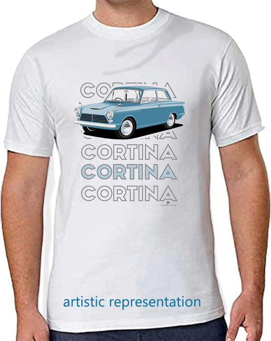 Ford Cortina Mk1 Consul in Blue Art T Shirt (Words)