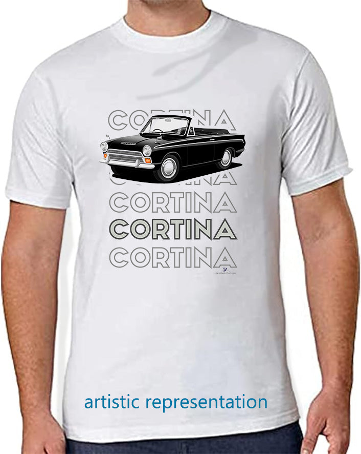 Ford Cortina Mk1 Convertible in Black Art T Shirt (Words)