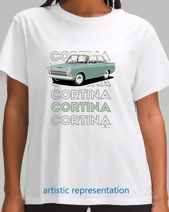 Ford Cortina Mk1 DeLuxe in Green Art T Shirt (Words)