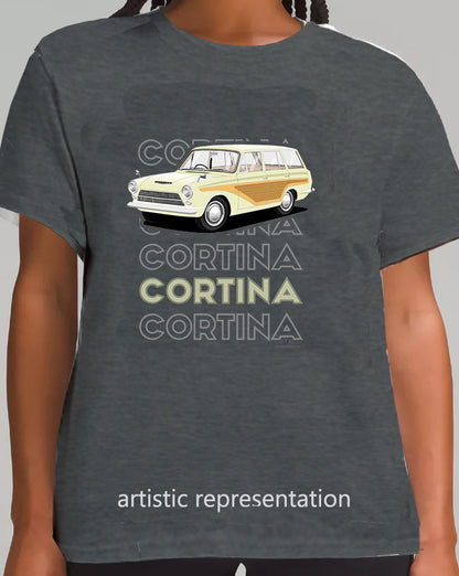 Ford Cortina Mk1 Estate in Cream Art T Shirt (Words)