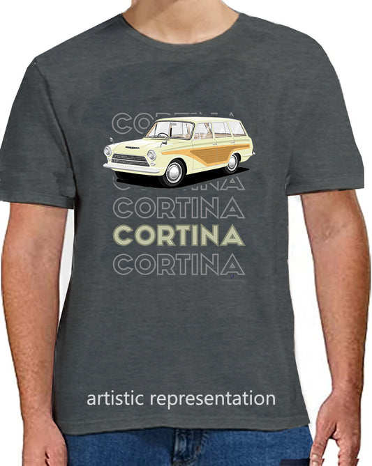 Ford Cortina Mk1 Estate in Cream Art T Shirt (Words)