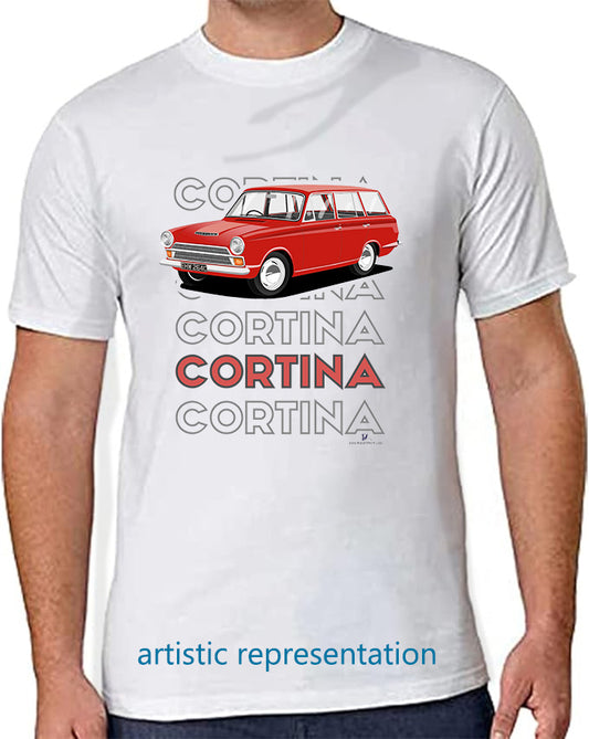 Ford Cortina Mk1 Estate in Red Art T Shirt (Words)
