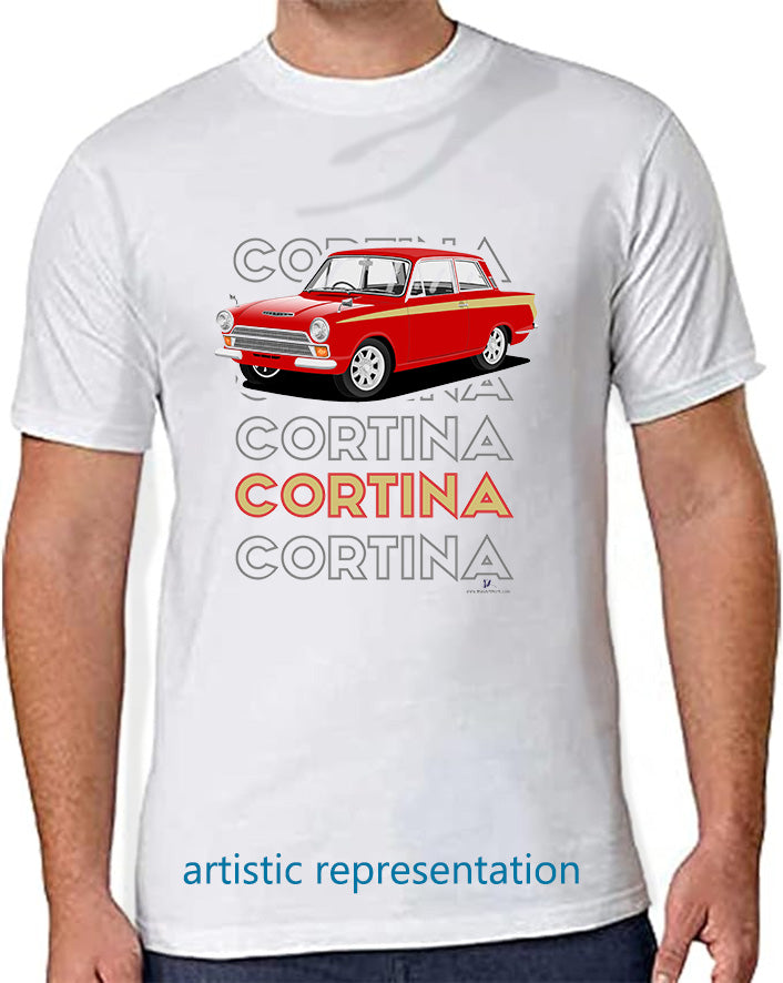 Ford Cortina Mk1 GT in Red Art T Shirt (Words)
