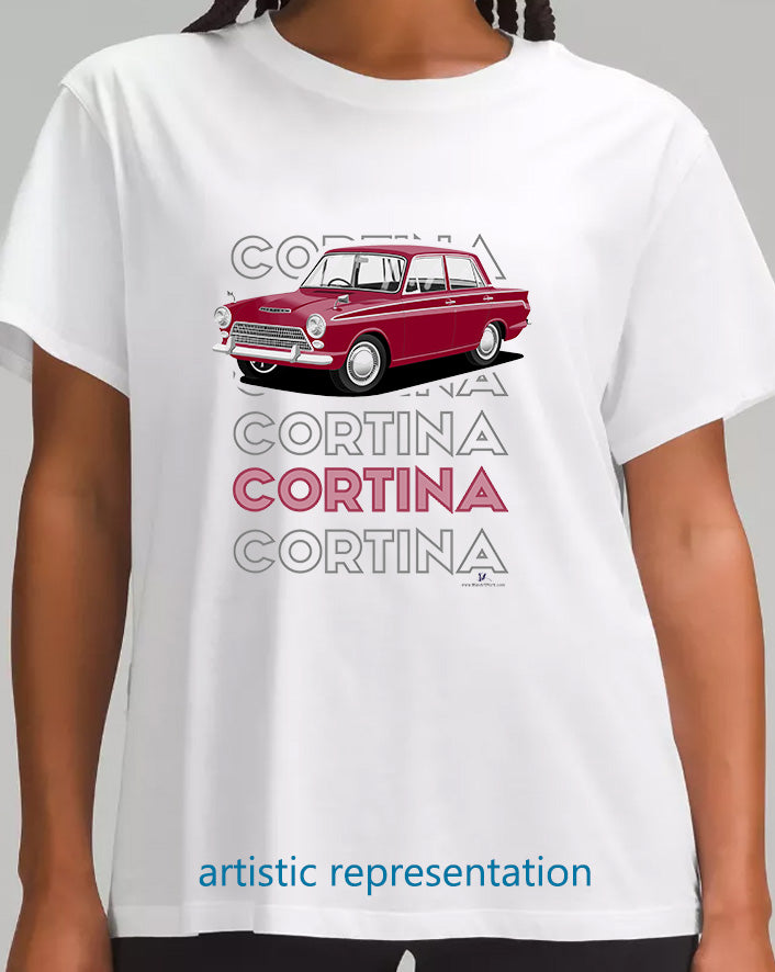 Ford Cortina Mk1 Super in Maroon Art T Shirt (Words)