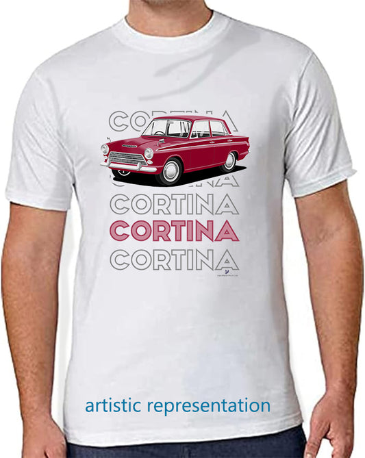 Ford Cortina Mk1 Super in Maroon Art T Shirt (Words)