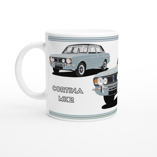 Ford Cortina Mk2 1600E in Blue Art Mug