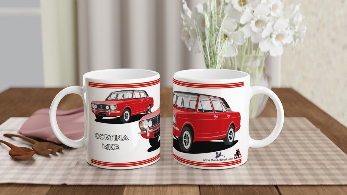 Ford Cortina Mk2 1600E in Red Art Mug