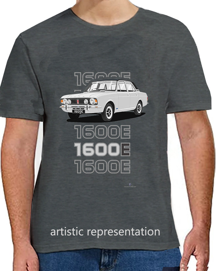 Ford Cortina Mk2 1600E in Silver with Vinyl Roof Art T-Shirt (Words)
