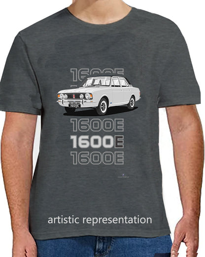 Ford Cortina Mk2 1600E in Silver with Vinyl Roof Art T-Shirt (Words)