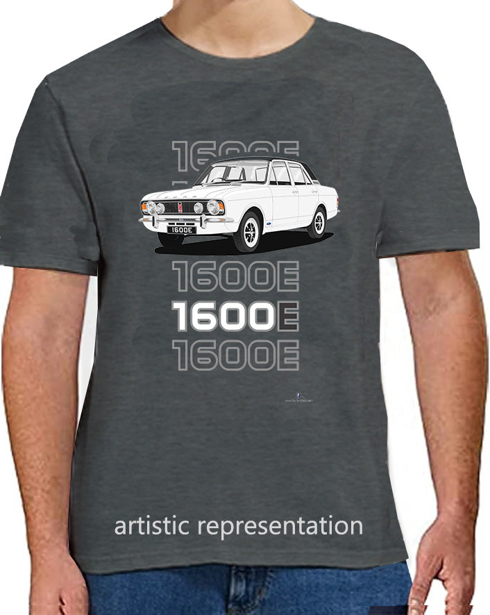 Ford Cortina Mk2 1600E in White with Vinyl Roof Art T-Shirt (Words)