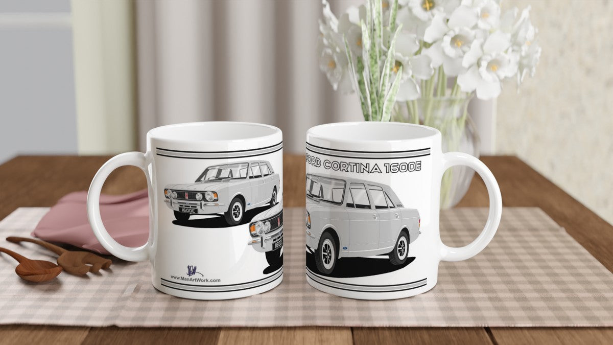 Ford Cortina Mk2 Series 1 1600E in Silver Art Mug